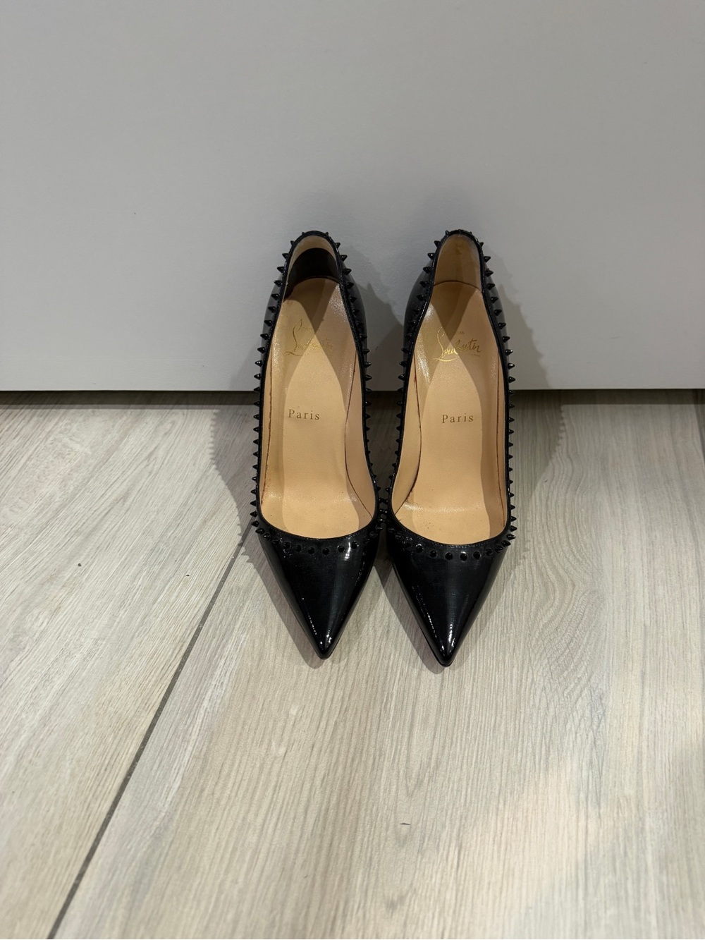 Christian Louboutin Black Patent Studded Pointed-Toe Pumps